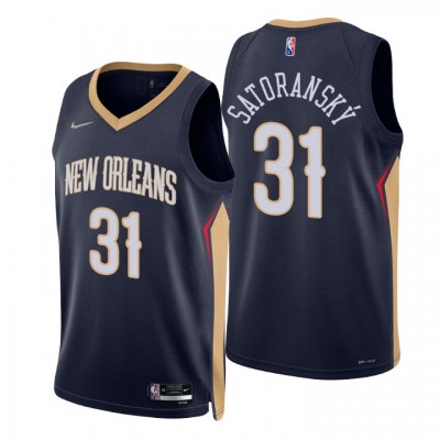Nike New Orleans Pelicans #31 Tomas Satoransky Navy Men's 2021-22 NBA 75th Anniversary Diamond Swingman Jersey - Icon Edition Men's